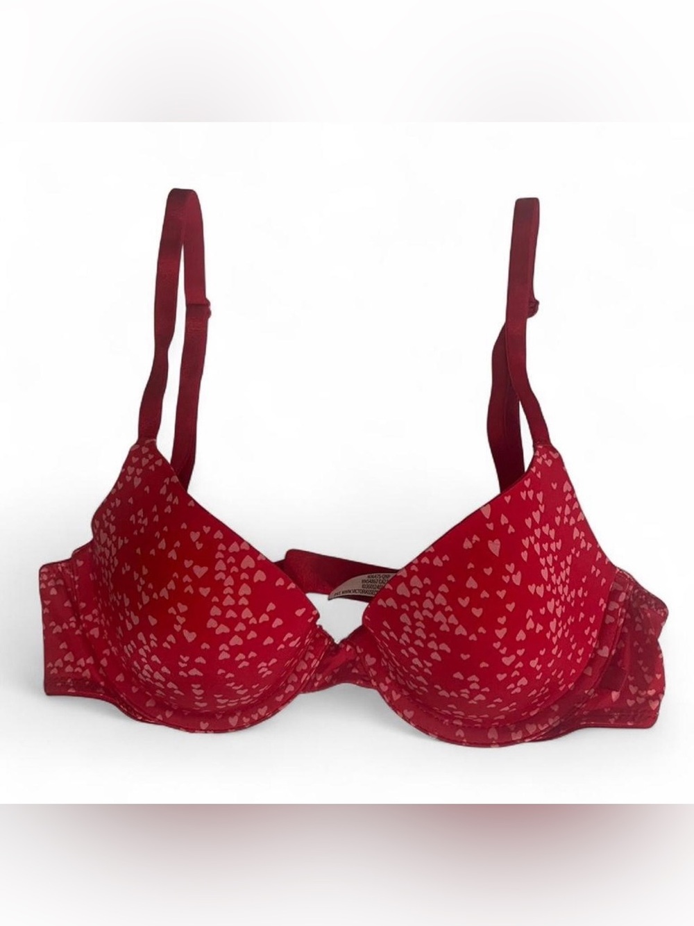 Victoria's Secret Red Bra with Pink Heart Print Lightly Lined Bra 32B